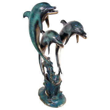 Three Dolphins 46" Bronze Sculpture, Special Patina Finish