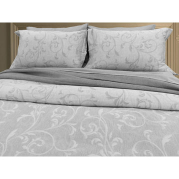 Yue Home Textile Yarn-Dyed Linen Cotton Duvet Cover Set, Misty Grey, Queen