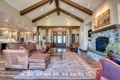 Example of an arts and crafts living room design in Other