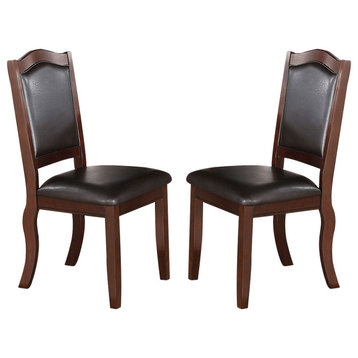 Dark Brown Wood Frame Espresso Faux Leather Dining Chairs, Set of 2