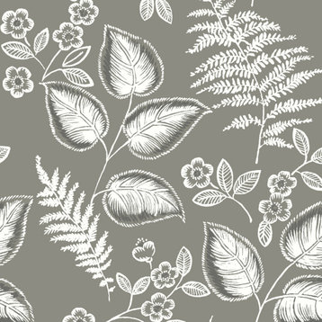 Grey Foliage Peel & Stick Wallpaper Bolt