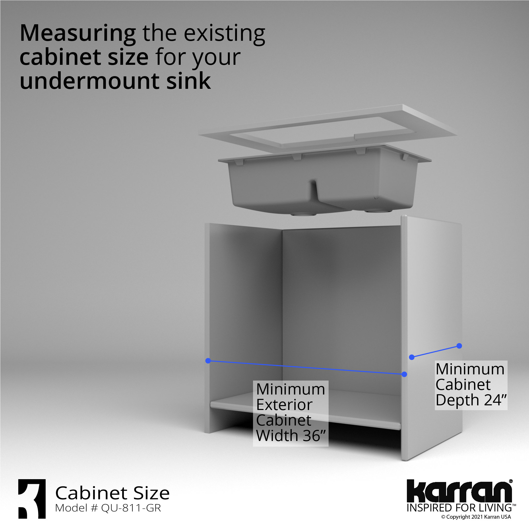 Karran 32" Undermount Large/Small Bowl Quartz Kitchen Sink, Grey