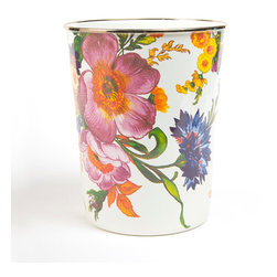 Flower Market Enamel Waste Bin - White | MacKenzie-Childs - Wastebaskets