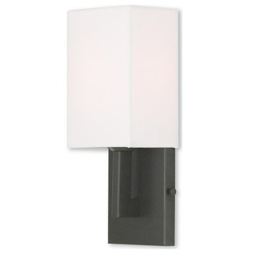 Hollborn Wall Sconce - Bronze, Hand Crafted Off White Fabric Hardback Shade, 1