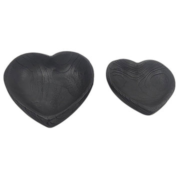 Wood 2-Piece Set Heart Bowls, Black