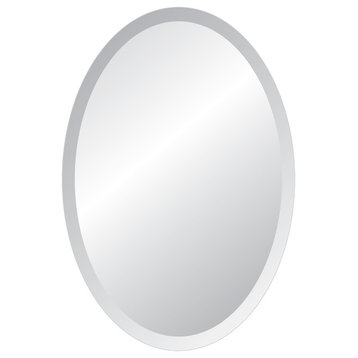 Oval Frameless Mirror with Polished Beveled Edges, 24"x36"