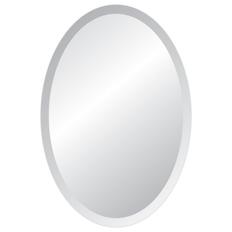 Oval Frameless Mirror with Polished Beveled Edges, 22"x30"