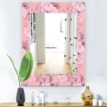Designart Pink Blossom 11 Bohemian And Eclectic Frameless Wall Mirror, 24x32