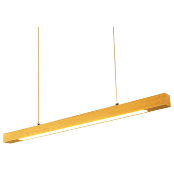 MIRODEMI® Natural Wood Linear Bar Chandelier for Dining Room, Kitchen, L47.2", Cool Light