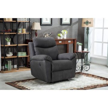 Set of 2 Power Recliner, Cushioned Linen Upholstery With USB Port