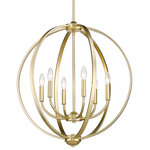 Golden Lighting - Colson 6-Light Chandelier, Olympic Gold - Colson is a collection of transitional and industrial-chic fixtures. Ideal for lofts farmhouses and contemporary interiors curvaceous arms sit inside simple round frames. The collection offers an extensive line of ceiling fixtures. Fixtures may be purchased with or without metal mesh shades. The optional shades shield the exposed bulb of these elemental fixtures. The fixtures are available in four finishes: a soft Pewter dark Etruscan Bronze smooth Matte Black and stunning Olympic Gold to suit your tastes. This 6-light chandelier creates a stylish focal point with warm ambient lighting that is perfect for intimate living and dining areas or task lighting.