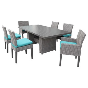 Monterey Rectangular Patio Dining Table 4 Armless Chairs 2 Arm Chairs in Aruba