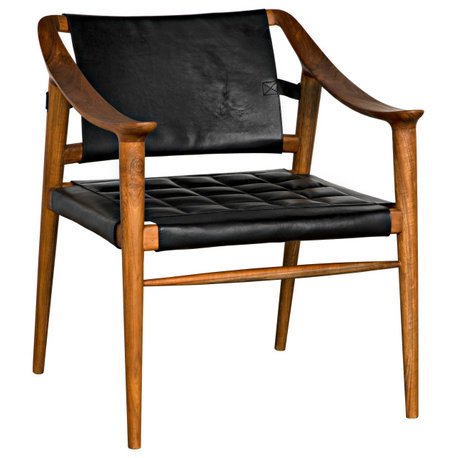 Noir Furniture Teak and Leather Garibaldi Chair With Clear Coat Flat AE-140T