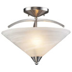 Elk Home - Elysburg 2-Light Semi Flush, Satin Nickel And Marblized White Glass - The Geometric Lines Of This Collection Offer Harmonious Symmetry With A Sophisticated Contemporary Appeal. A Perfect Complement For Kitchens, Billiard Parlors, Or Any Area That Requires Direct Lighting. Featured In Satin Nickel With White Marbleized Glass Or Aged Bronze Finish With Tea Stained Brown Swirl Glass.