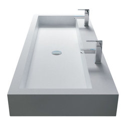 ADM Bathroom Design - ADM Double Rectangular Wall Mounted Sink, White, 39", Glossy White - Bathroom Sinks