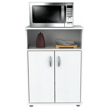 HomeRoots White Finish Wood Microwave Cart with Cabinet