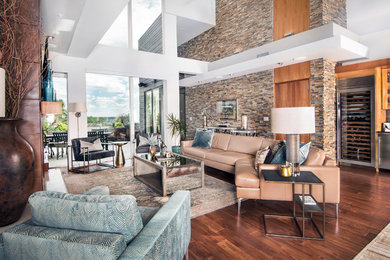 Example of a trendy living room design in Denver