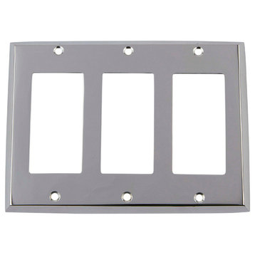 NW New York Switch Plate With Triple Rocker, Bright Chrome
