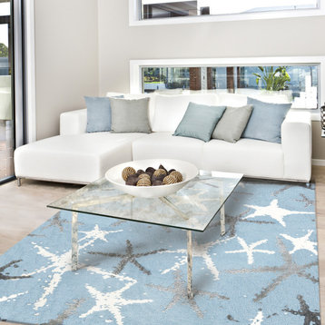 Tranquil Seas Blue With Gray and White Indoor Area Rug, 5'x7'
