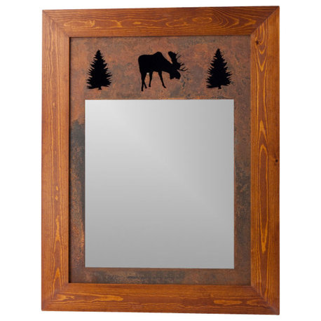 Three Image Metal Mat Mirror, Knotty Pine, 20x27 Mirror Size, Moose