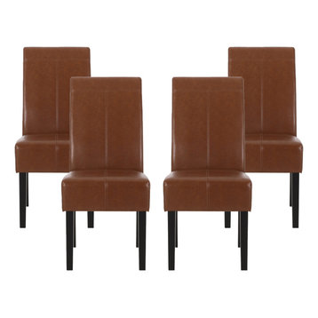 GDF Studio Percival T-stitched Chocolate Brown Leather Dining Chairs, Cognac + E