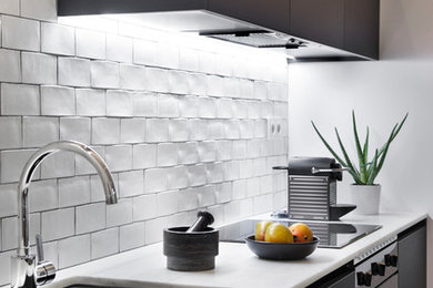Kitchen - contemporary kitchen idea in Other with flat-panel cabinets and black cabinets