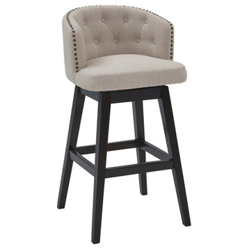 Celine 30 Bar Height Wood Swivel Tufted Barstool in Espresso Finish with...