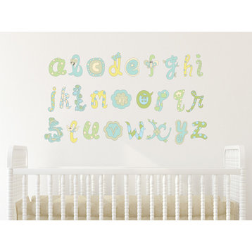 Alphabet Fabric Wall Decals , Script Alphabet in Blue and Green