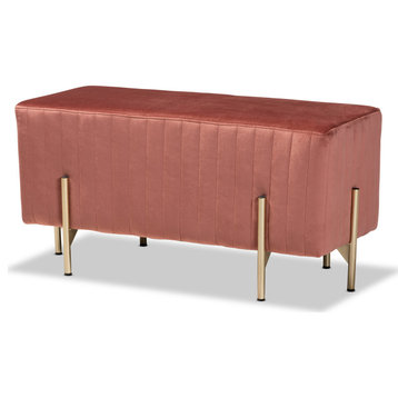 Jaydn Glam Fabric Upholstered Bench Ottoman, Pink
