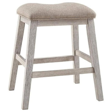 Benzara BM238393 Fabric Upholstered Stool With Angled Legs, Set of 2, Beige