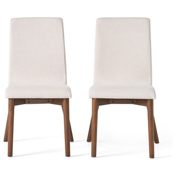 GDF Studio Katherine Fabric Seat and Wood Finish Dining Chairs, Set of 2, Beige/Walnut