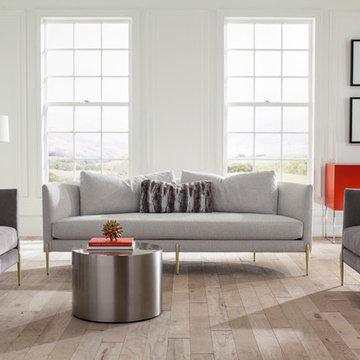 Decked Out Sofa and Chairs with Milo Baughman Drum Table and Sideboard from Thay