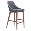 Contemporary Wood Faux Leather High Back Bar Stool , Dark Gray