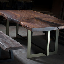 Live Edge Walnut Dining Table & Live Edge Bench - Dining Tables