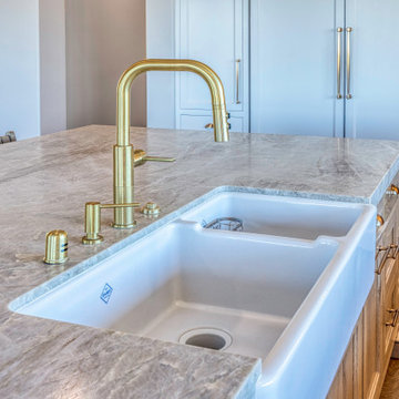 Farmhouse Sink with Brass Faucet and Stone Countertops | Tuscan Farmhouse