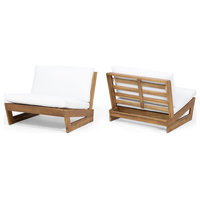 Emma Outdoor Acacia Wood Club Chairs With Cushions, Set of 2, White