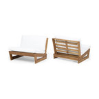 Emma Outdoor Acacia Wood Club Chairs With Cushions, Set of 2, White