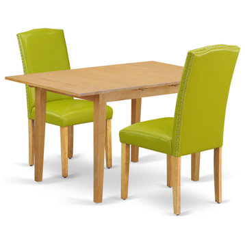 3Pc 42/53.5" Table, Pair Of Parson Chair, Pu Leather Color Autumn Green