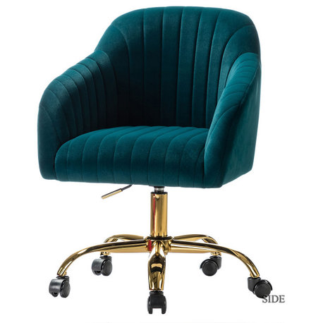 Swivel Rolling Task Chair With Tufted Back, Teal