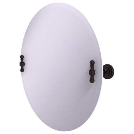 Frameless Round Beveled Edge Tilt Mirror, Antique Bronze