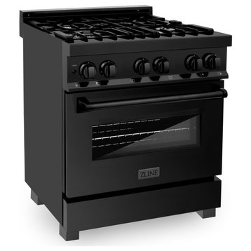 ZLINE Freestanding Range, Black Stainless With Brass Burners Dual Fuel RAB-30
