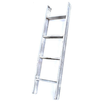 4 Step Whitewash Rustic Wood Ladder Shelf