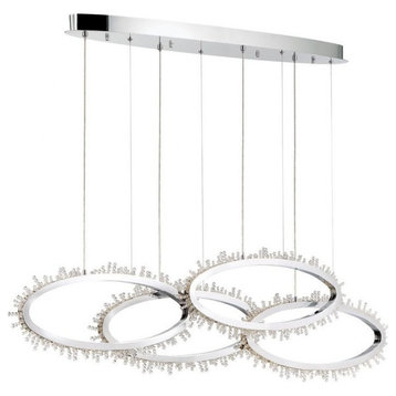 Contemporary 4-Light Linear LED Chandelier Clear Multiple Facet Crystal Beads