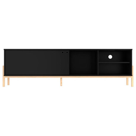 Manhattan Comfort Bowery 4 Shelves Wood TV Stand for TVs up to 70" in Black