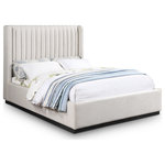 Meridian Furniture - Logan Beige Linen Textured Fabric Twin Bed, Beige, Queen - Nestle you (or the two of you) into the welcoming confines of this Logan linen textured fabric bed. This handsome bed features a super tall headboard that's channel tufted for extra softness and support against your back while you catch up on your reading or watch TV in bed. Soft rich beige linen fabric covers the back and sides of this wingback bed, giving it an ultra modern feel. A solid finished wood base provides ample support for lasting performance and durability.