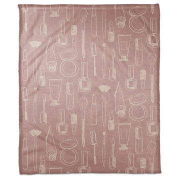 Cream Makeup Icons on Pink 50x60 Coral Fleece Blanket