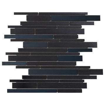 Black Industrial Stainless Steel Metal Interlock Mosaic Tile, 13"x16", Set of 5