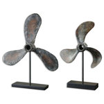 Uttermost - Uttermost 19947 Propellers - 21" Sculpture (Set of 2) - Reproduction Boat Propellers, A Conversation Piece In Any Room.  Cast From Old Propellers, These Items Show The Natural Wear And Imperfections Of The Originals. The Finish Is A Rust Brown With Green Tarnish And A Gray Glaze. The Steel Base Is Matte Black.Propellers 21" Sculpture (Set of 2) Rust Brown/Green /Gray Glaze/Black *UL Approved: YES *Energy Star Qualified: n/a  *ADA Certified: n/a  *Number of Lights:   *Bulb Included:No *Bulb Type:No *Finish Type:Rust Brown/Green /Gray Glaze/Black