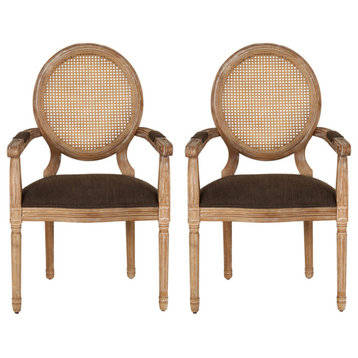 Aisenbrey Wood and Cane Upholstered Dining Chair, Brown + Natural, Set of 2