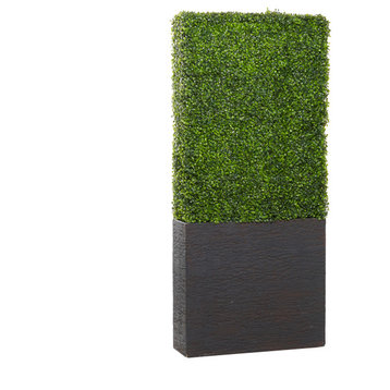Rectangular Green Polyethylene Bo" x wood Hedge with Gray Planter, 29" x 66"